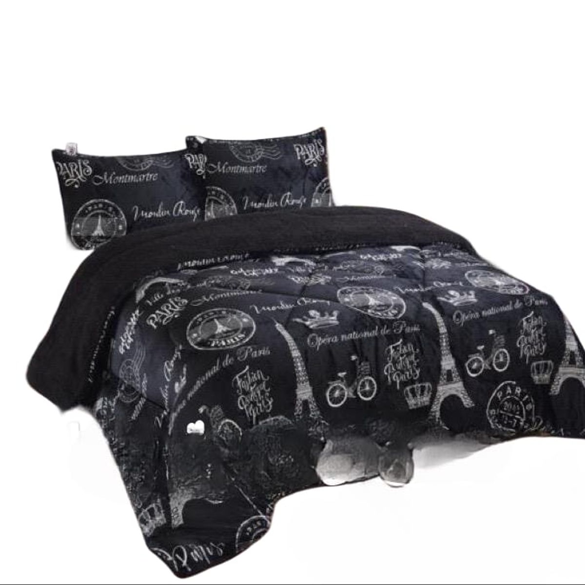 GENERICO - Cubrecama de Invierno Plush con Chiporro 2 plazas Negro con Diseño FA3