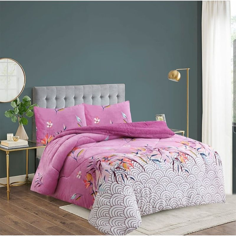 GENERICO - Cubrecama de Invierno Plush con Chiporro 2 plazas Lila Floral F191
