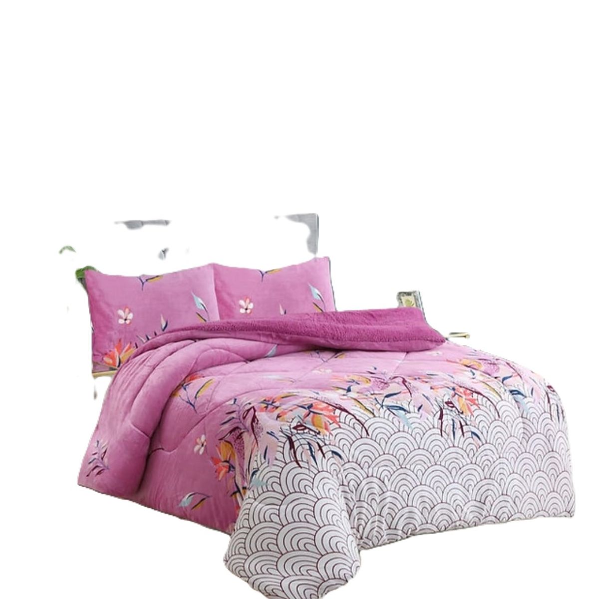 GENERICO - Cubrecama de Invierno Plush con Chiporro 2 plazas Lila Floral F191