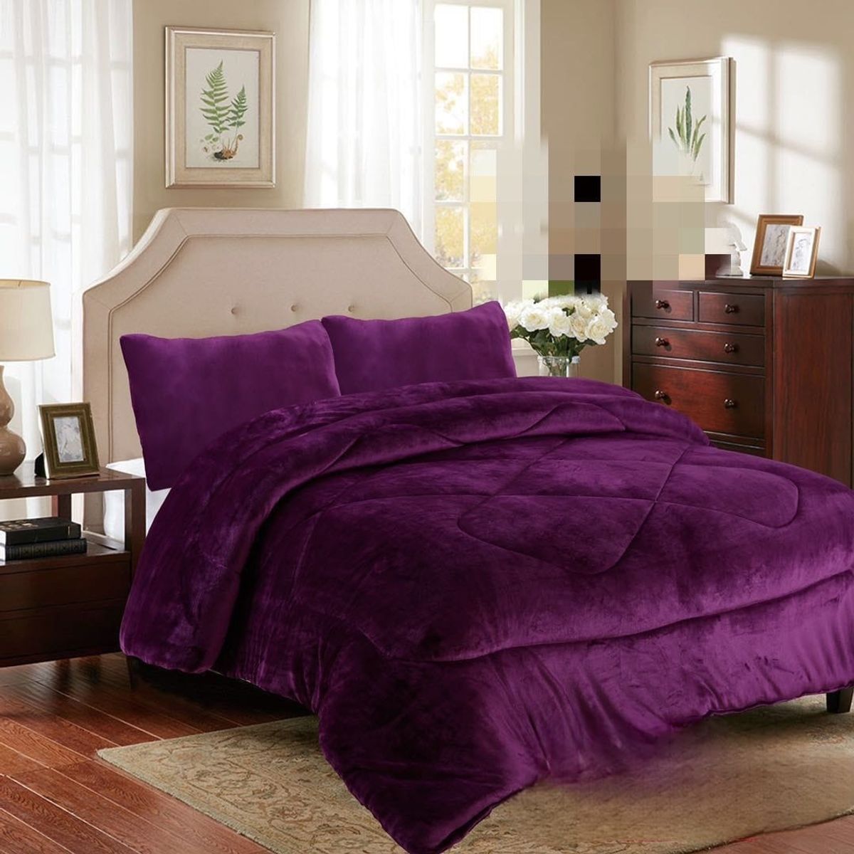 GENERICO - Cubrecama de Invierno Plush con Chiporro 2 plazas Morado