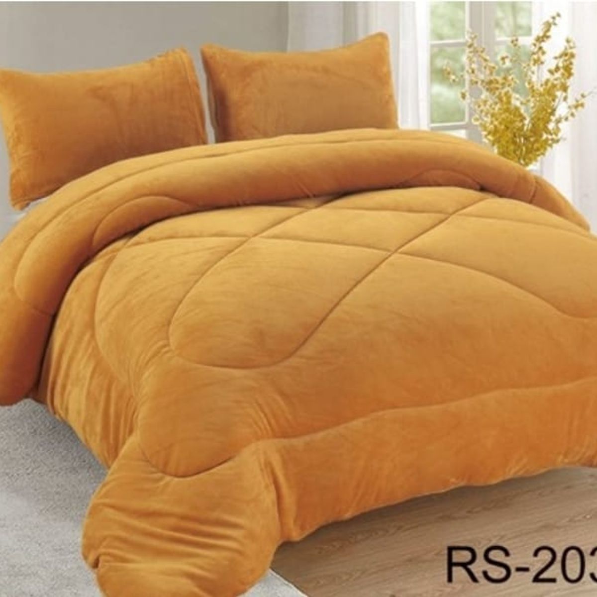 GENERICO - Cubrecama de Invierno Plush con Chiporro 2 plazas Mostaza