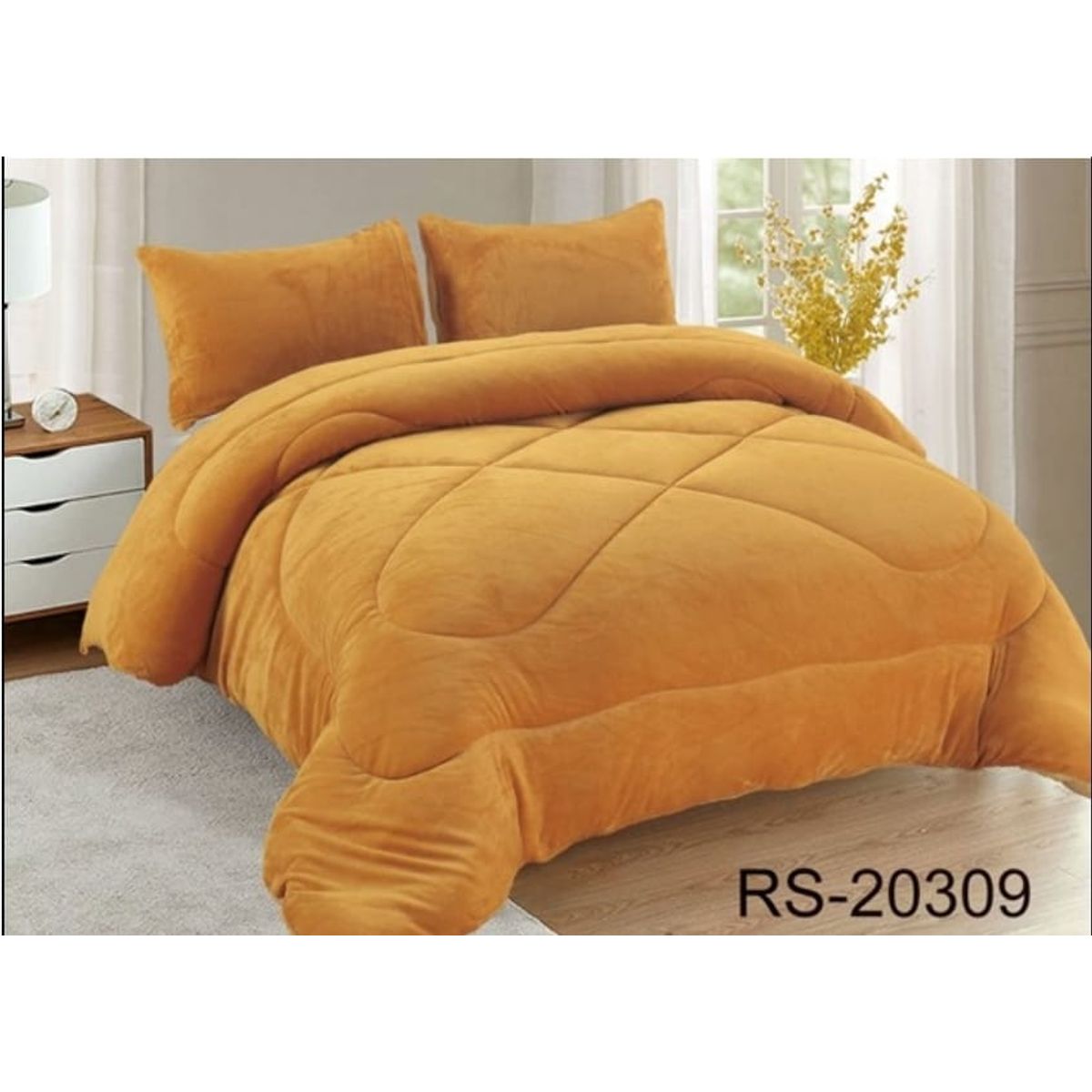 GENERICO - Cubrecama de Invierno Plush con Chiporro 2 plazas Mostaza