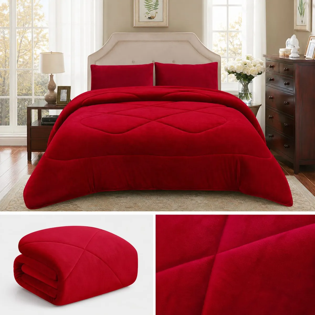 GENERICO - Cubrecama de Invierno Plush con Chiporro 2 plazas Rojo Italiano