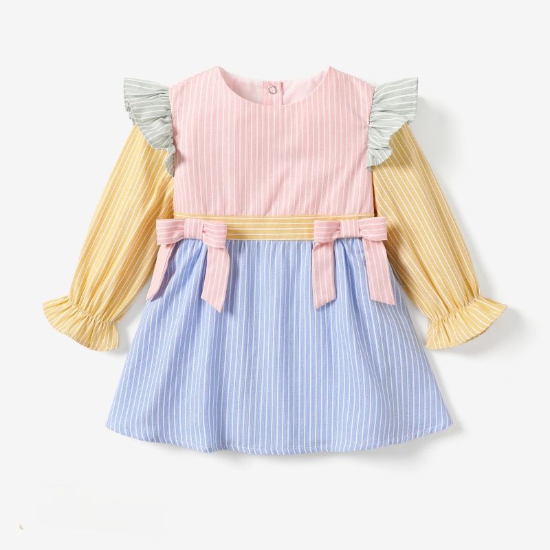 PATPAT - Vestido elegante a rayas con volantes para niñabebé