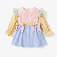 PATPAT - Vestido elegante a rayas con volantes para niñabebé