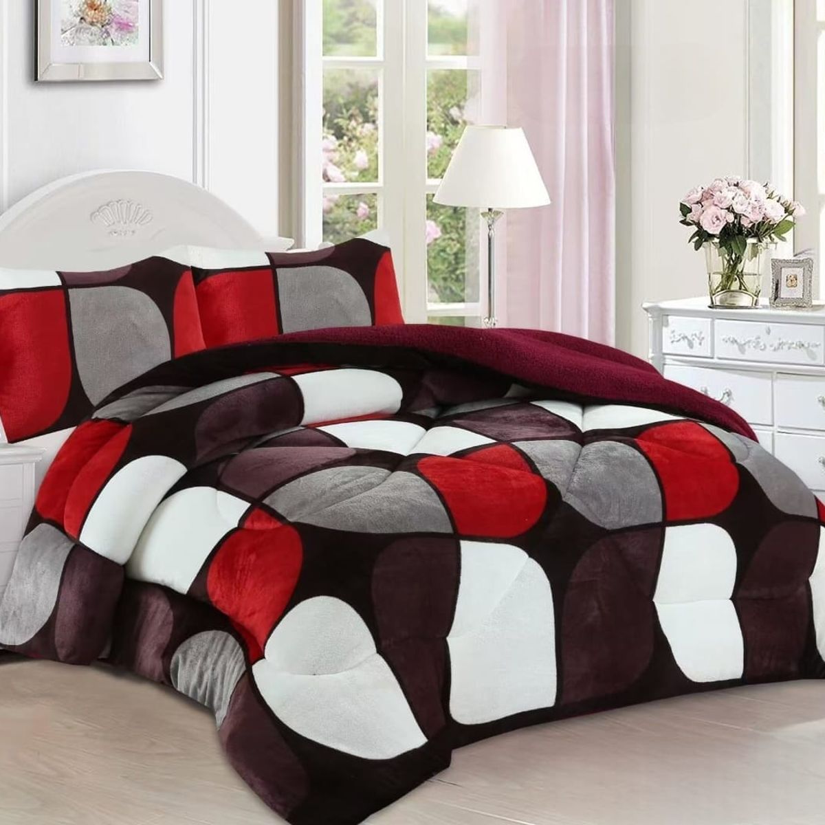 GENERICO - Cubrecama de Invierno Plush con Chiporro 2 plazas Rojo TFYH58