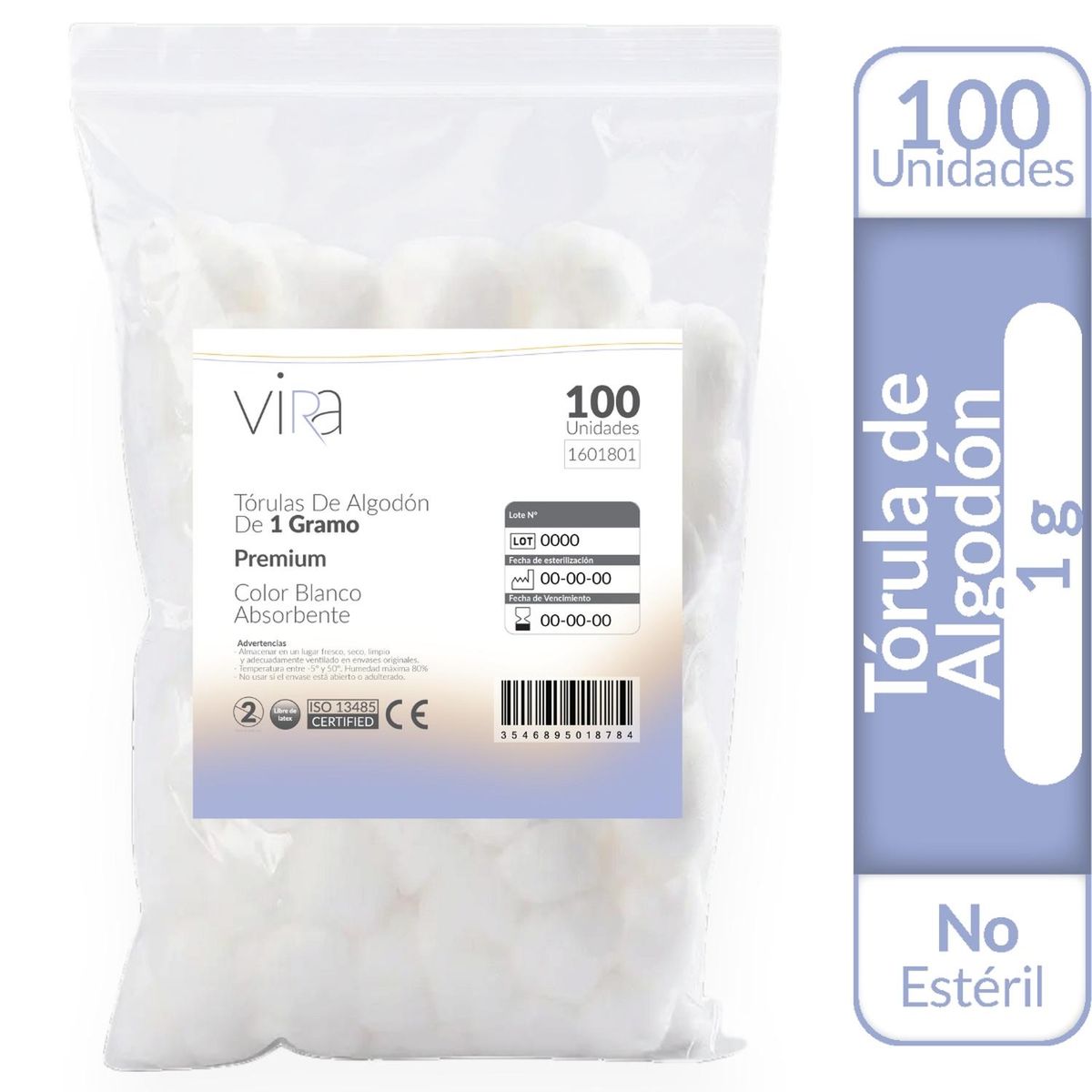 GENERICO - Tórulas de Algodón Premium 1gr X 100 Unidades - viRa