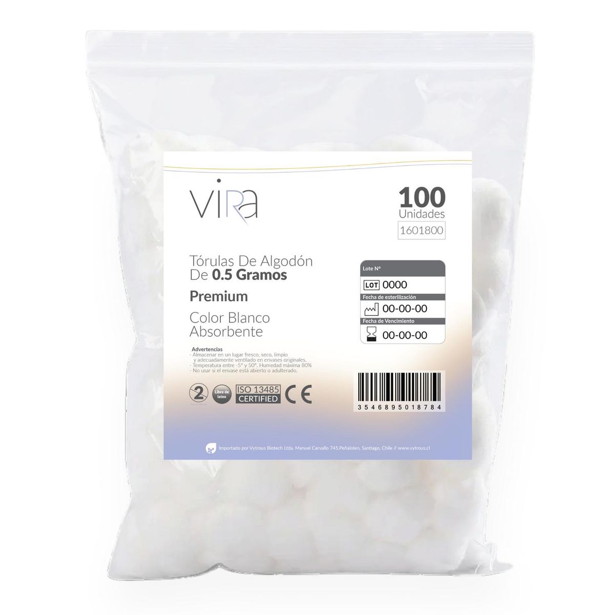 GENERICO - Tórulas de Algodón Premium 0.5gr X 100 Unidades - viRa