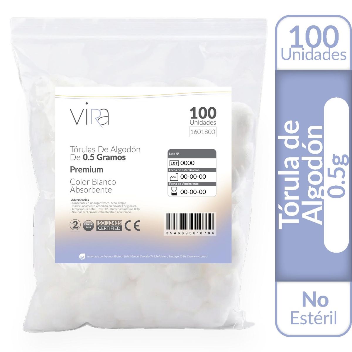 GENERICO - Tórulas de Algodón Premium 0.5gr X 100 Unidades - viRa