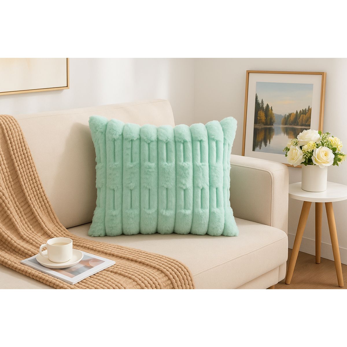 ALTERNATIVE - Funda Cojín 45x45cm Turquesa Con Relieve Acolchado 448