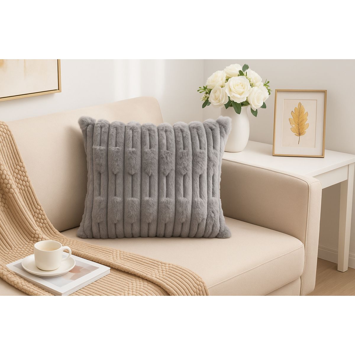 ALTERNATIVE - Funda Cojín 45x45cm Gris Con Relieve Acolchado 448