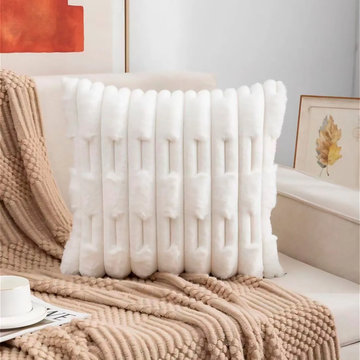 ALTERNATIVE - Funda Cojín 45x45cm Blanca Con Relieve Acolchado 448