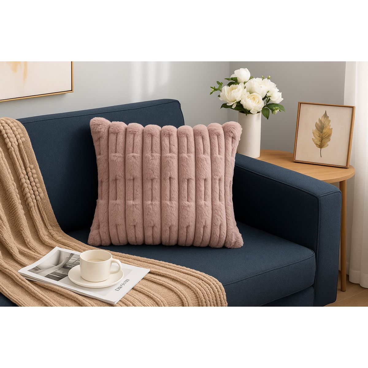 ALTERNATIVE - Funda Cojín 45x45cm Marron Con Relieve Acolchado 448