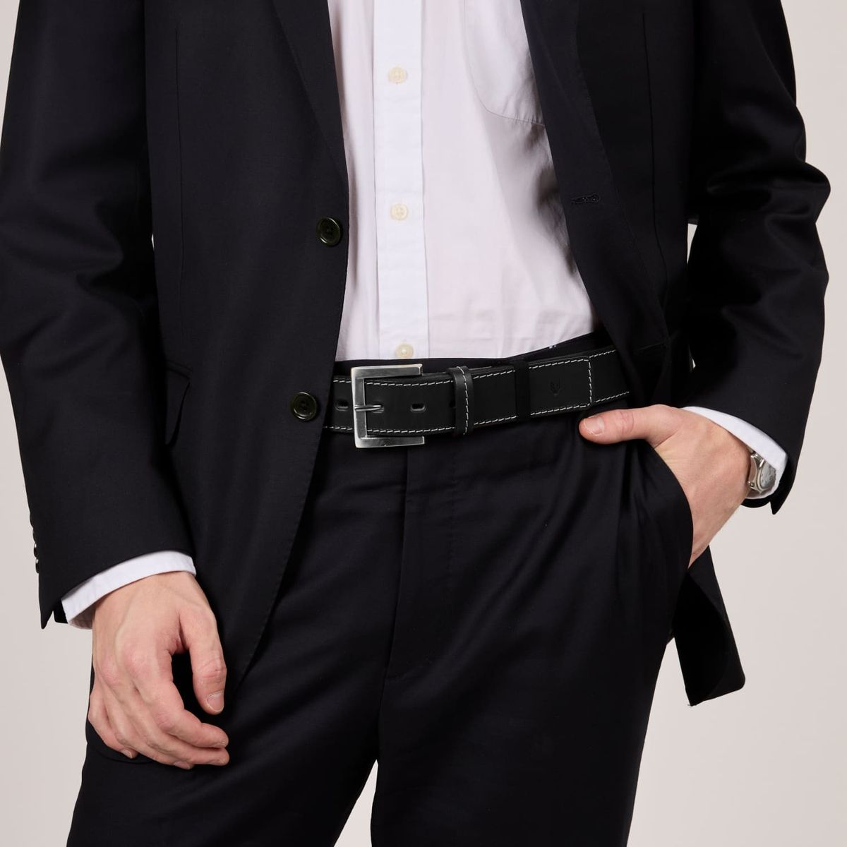 VEROZ - Cinturon Hombre De Cuero Costuras Casual Negro Véroz