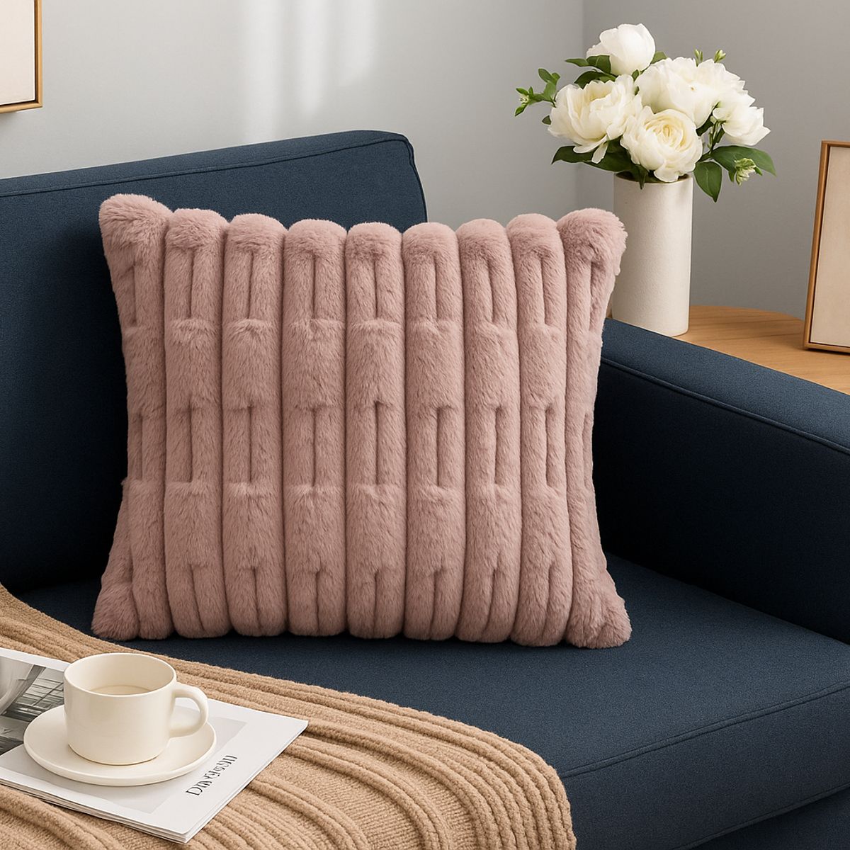 ALTERNATIVE - Funda Cojín Relieve - Marron Aterciopelada 45x45 cm - 448