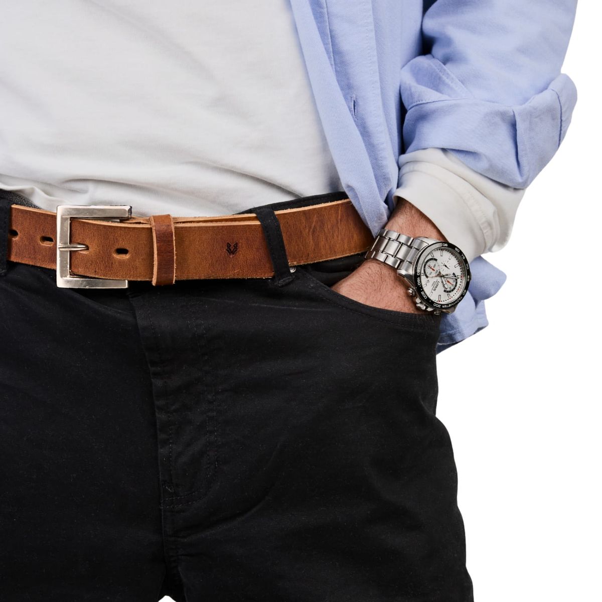 VEROZ - Cinturon Hombre De Cuero Liso Casual Cafe Véroz