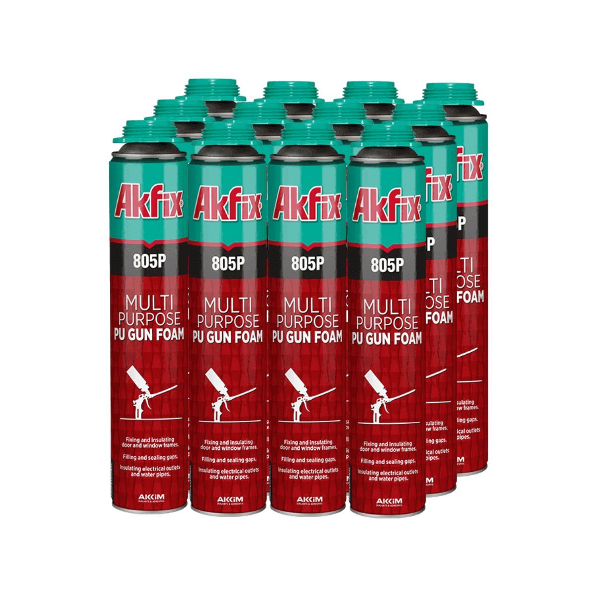 AKFIX - Kit 12X Espuma Poliuretano Akfix 805P 750 ml – Aislación Profesional