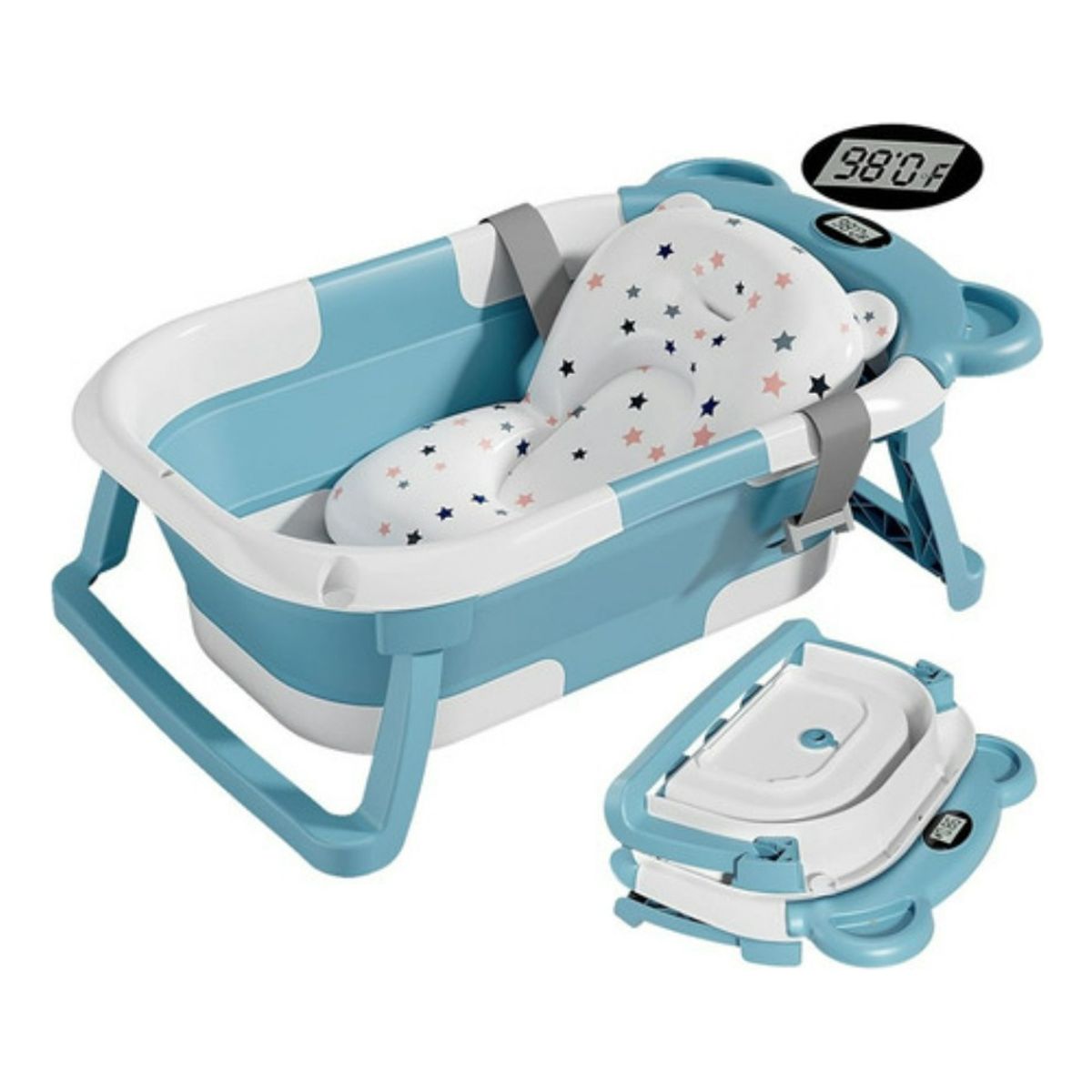 BLLOQ - Tina Bañera Plegable Bebé Con Termómetro Y Cojín Reforzado