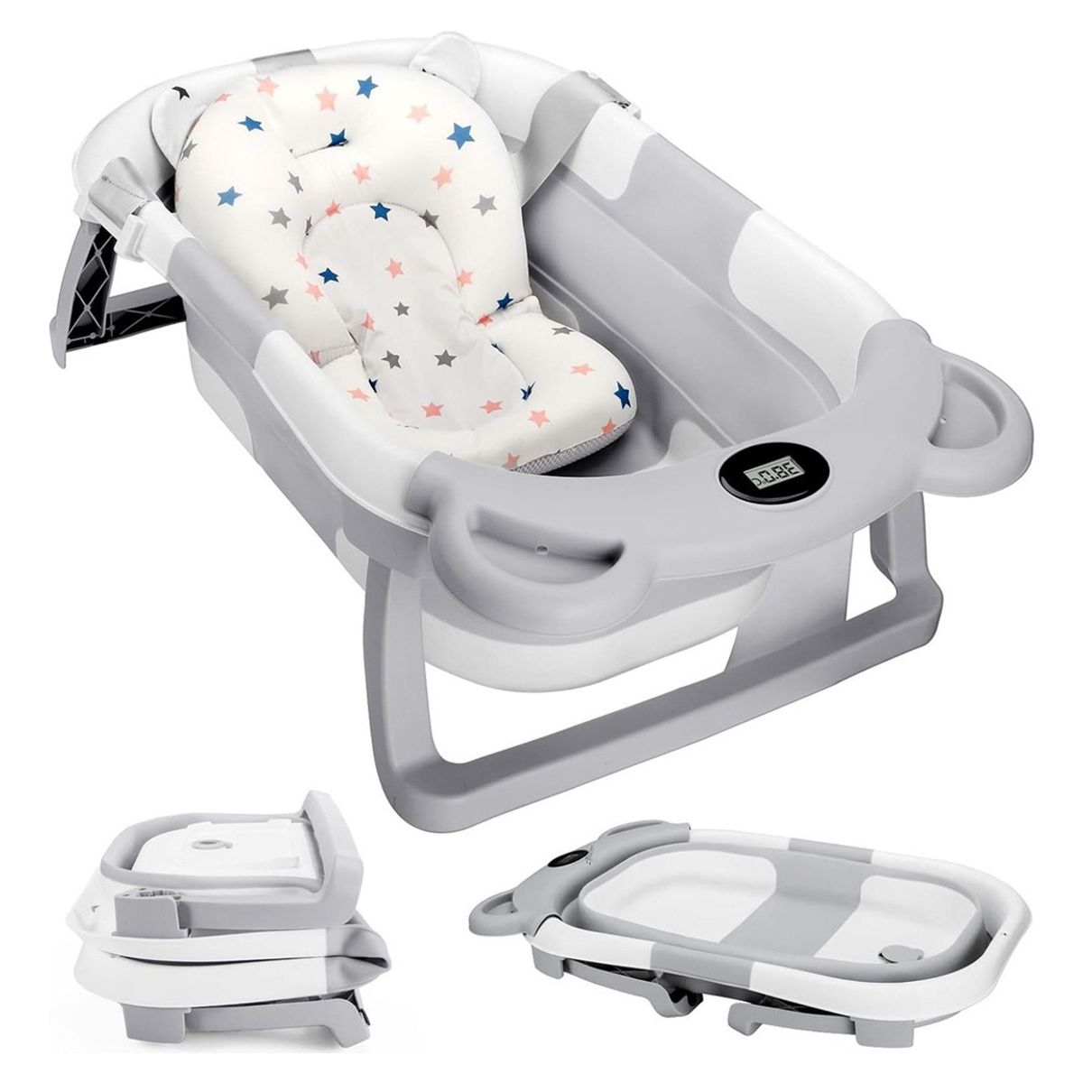 BLLOQ - Tina Bañera Plegable Bebé Con Termómetro Y Cojín Reforzado