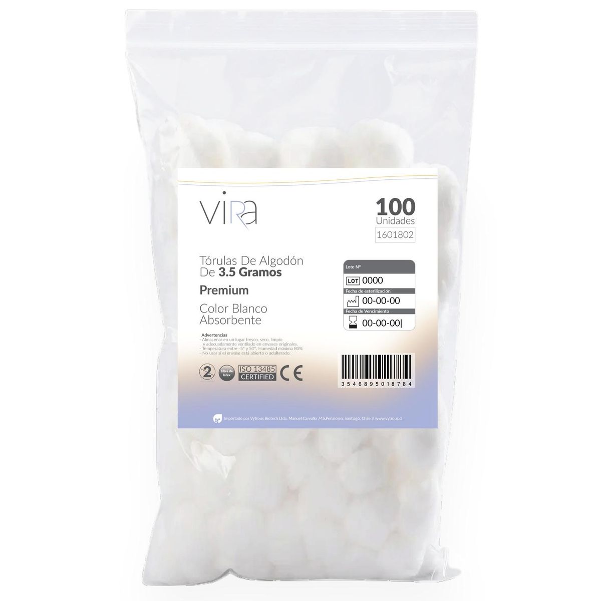 GENERICO - Tórulas de Algodón Premium 3.5gr X 100 Unidades - viRa