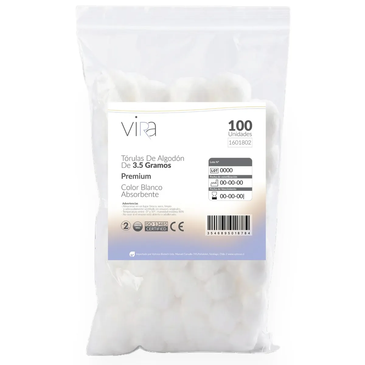 GENERICO - Tórulas de Algodón Premium 3.5gr X 100 Unidades - viRa