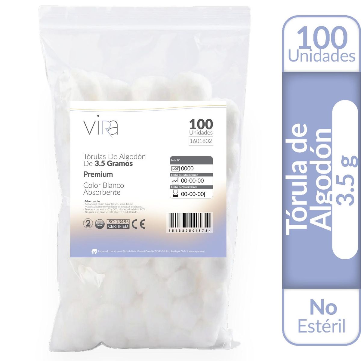 GENERICO - Tórulas de Algodón Premium 3.5gr X 100 Unidades - viRa