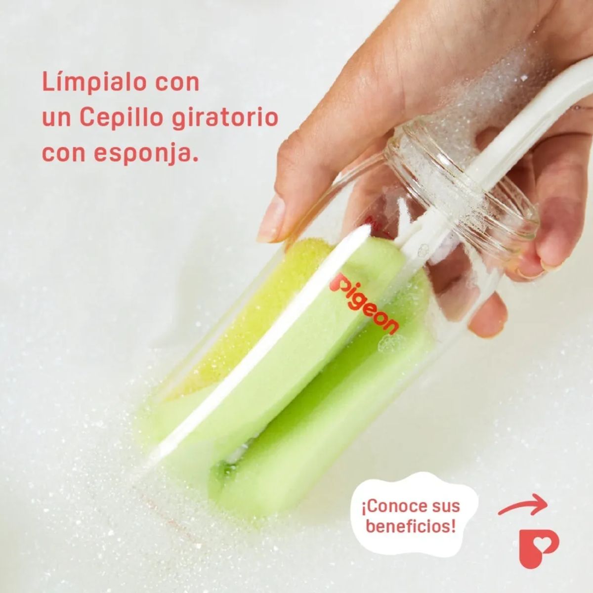 PIGEON - Cepillo Giratorio Con Esponja Pigeon Para Limpiar Mamaderas