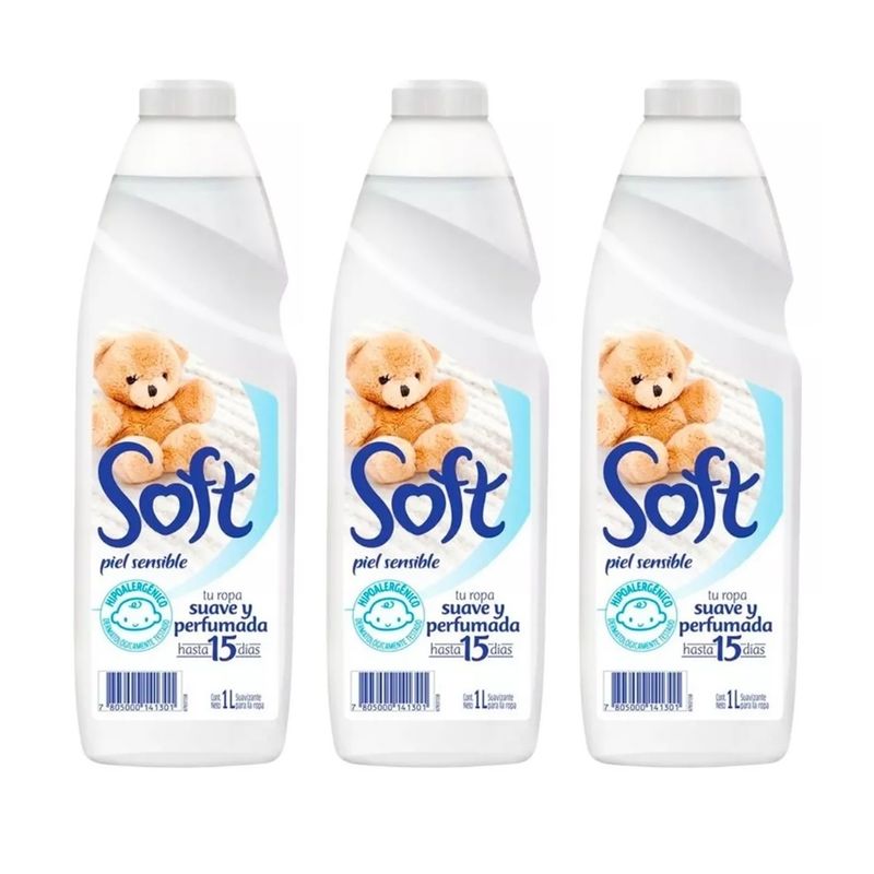 GENERICO - X3 Suavizante Soft Piel Sensible 1litro Ropa Suave Perfumada