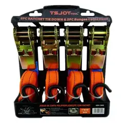 GENERICO - Set Kit Juego Eslinga Cinta Amarre Ratchet 4 Piezas 500 kg