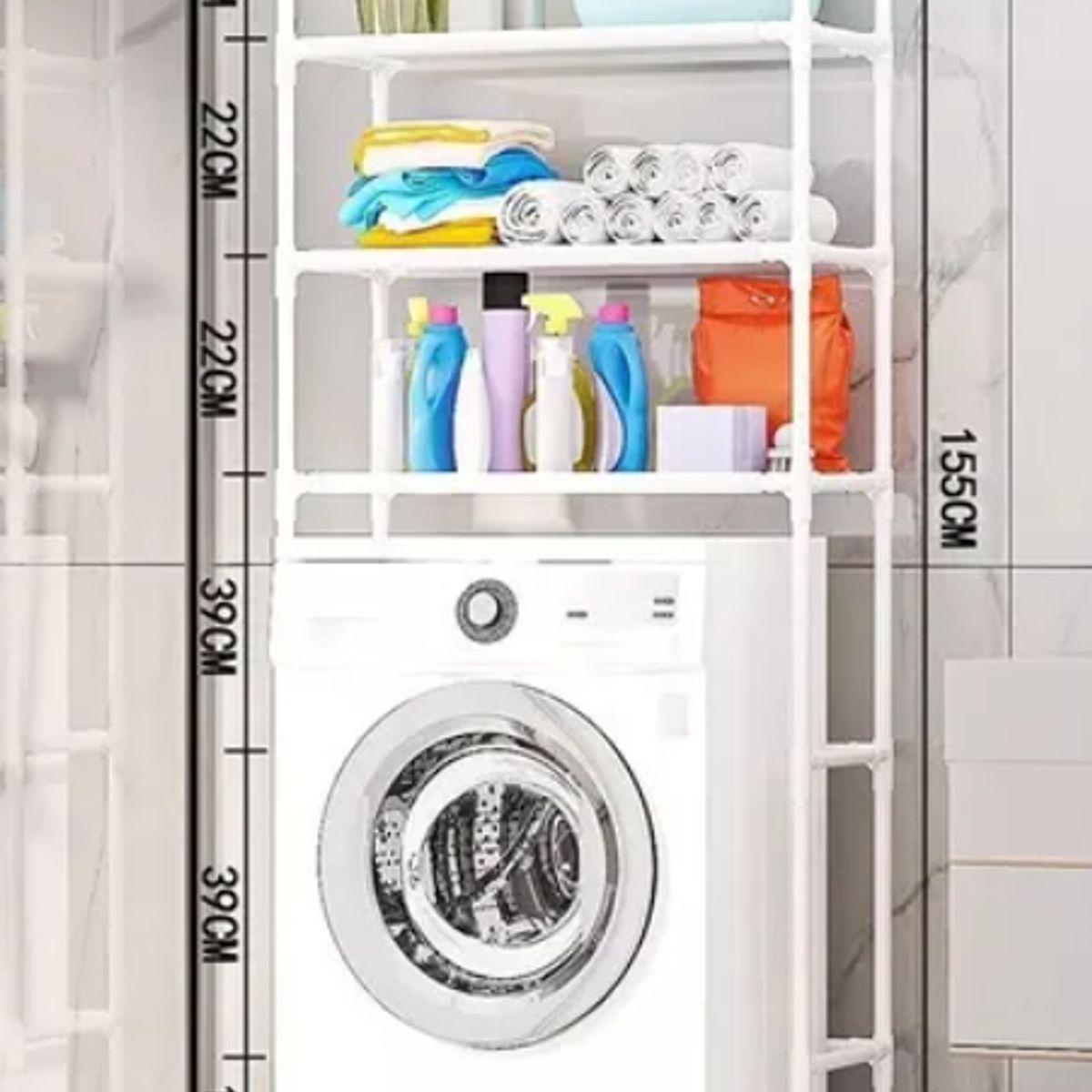 GENERICO - Mueble Organizador De Baño Lavadora Rack 3 Niveles Blanco