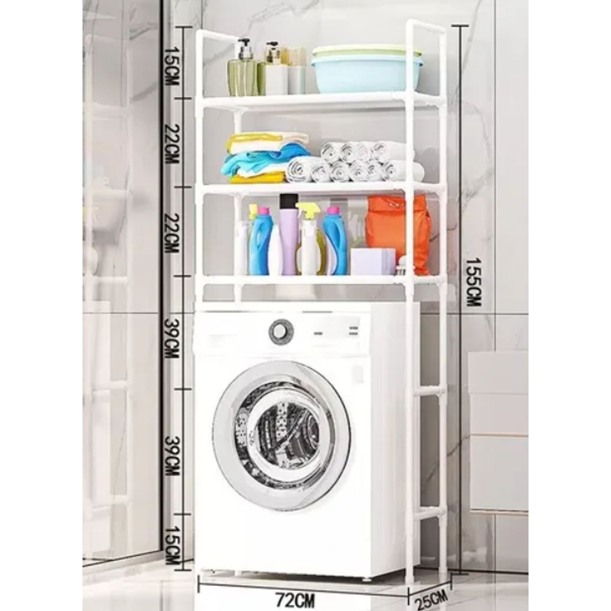 GENERICO - Mueble Organizador De Baño Lavadora Rack 3 Niveles Blanco