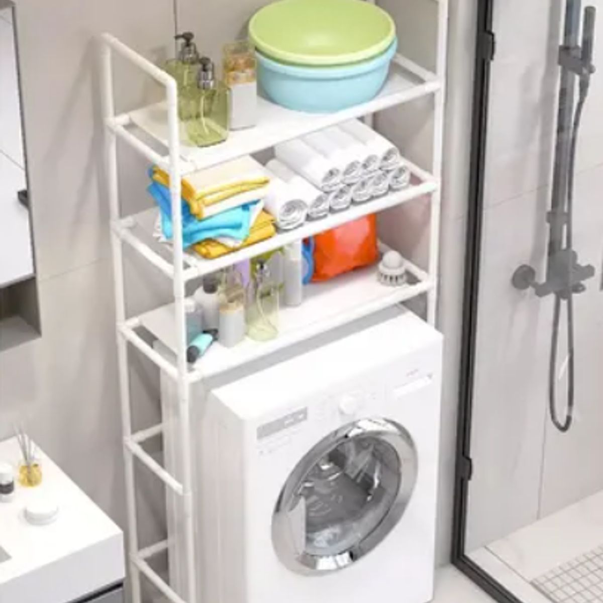 GENERICO - Mueble Organizador De Baño Lavadora Rack 3 Niveles Blanco