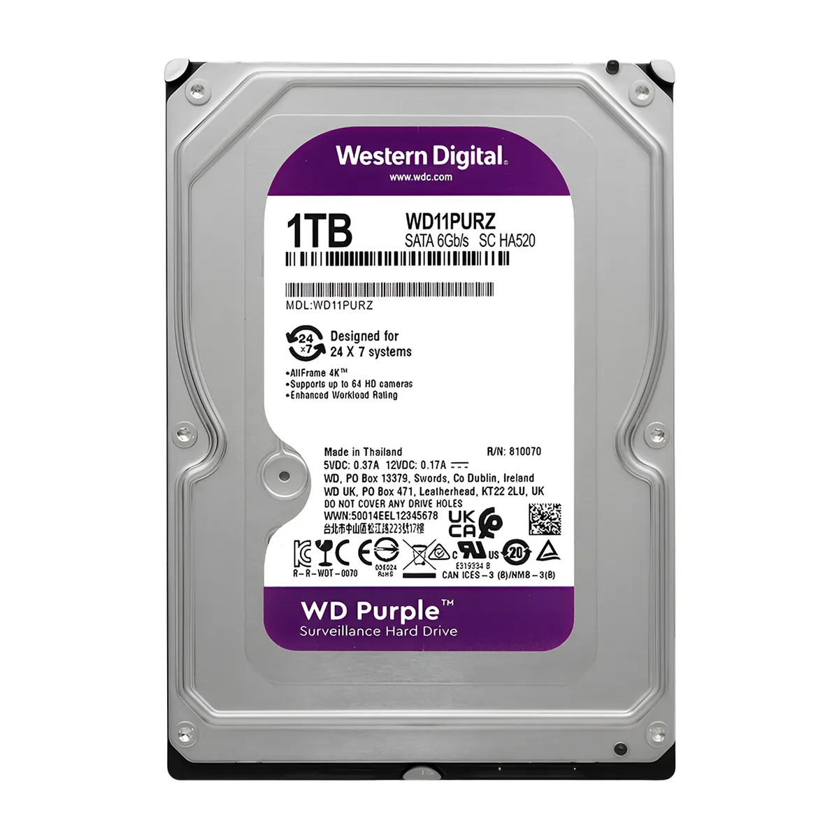 WESTERN DIGITAL - Disco Duro Interno Western Digital Purple 1TB PC / DVR / NVR