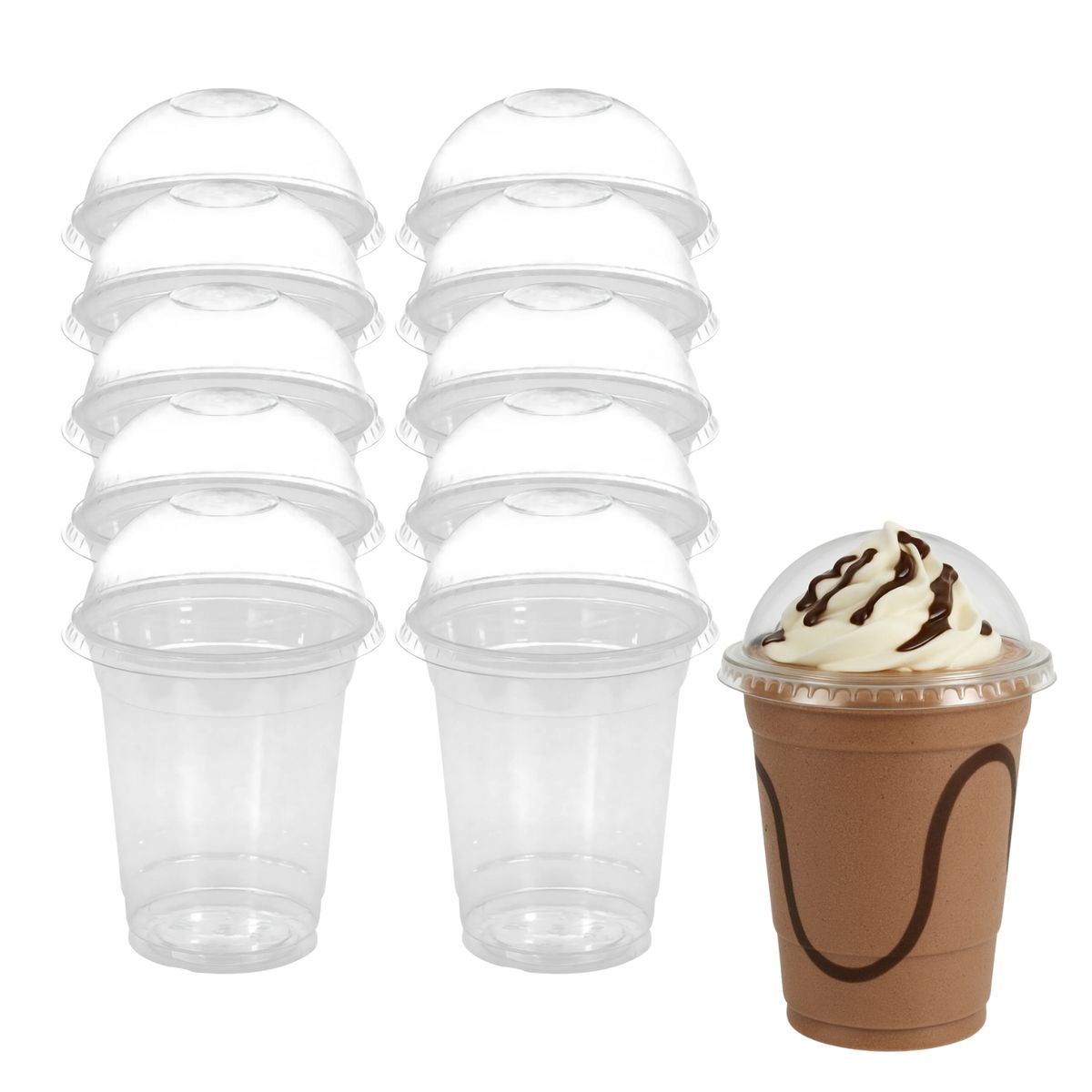 GENERICO - Set 200 Vasos Frappe 16Oz Tapa Domo 470mL Plastico PET