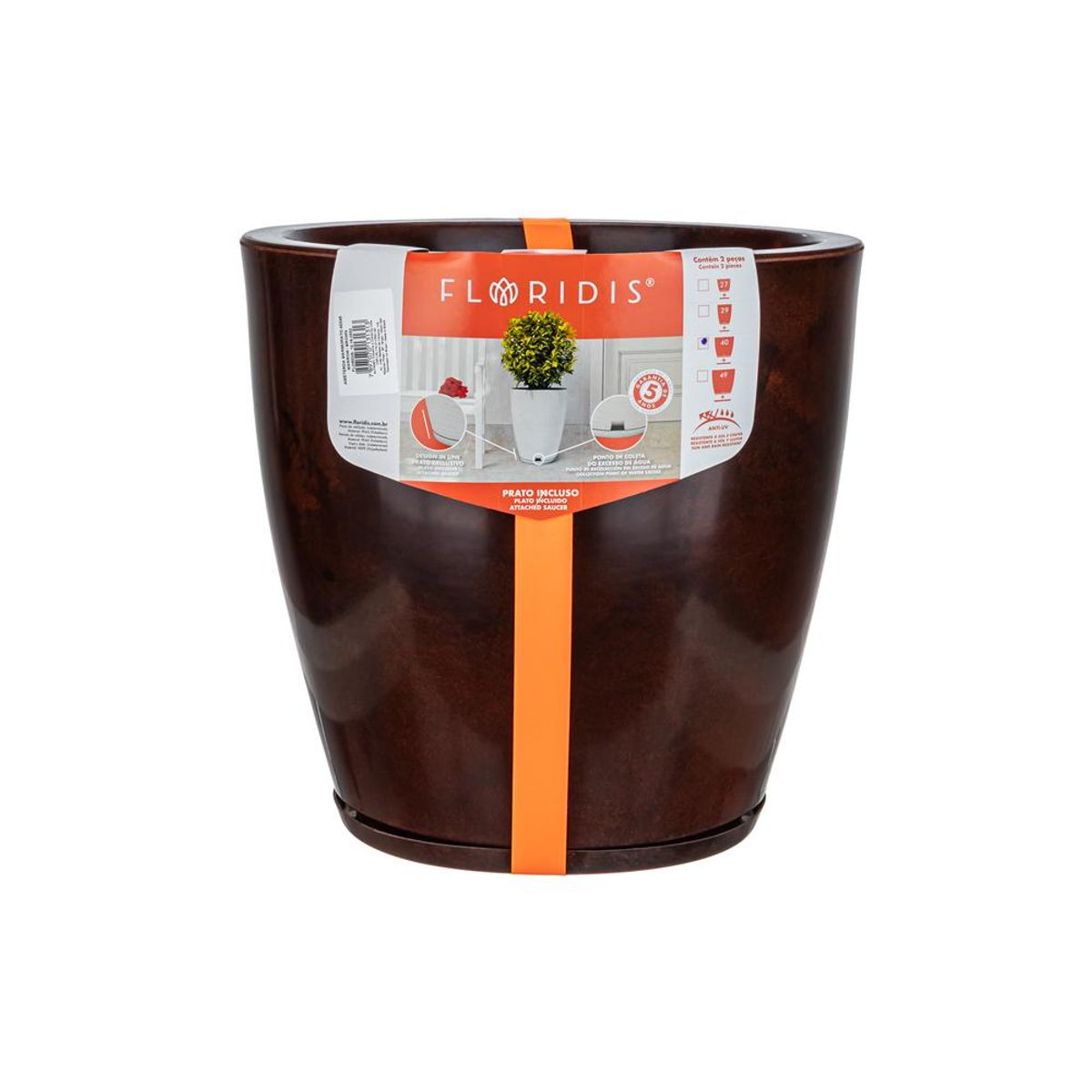 FLORIDIS - MACETERO FLORIDIS CAFE EFECTO MARMOL AMSTERDAM 45CM ALTO CON PLATO