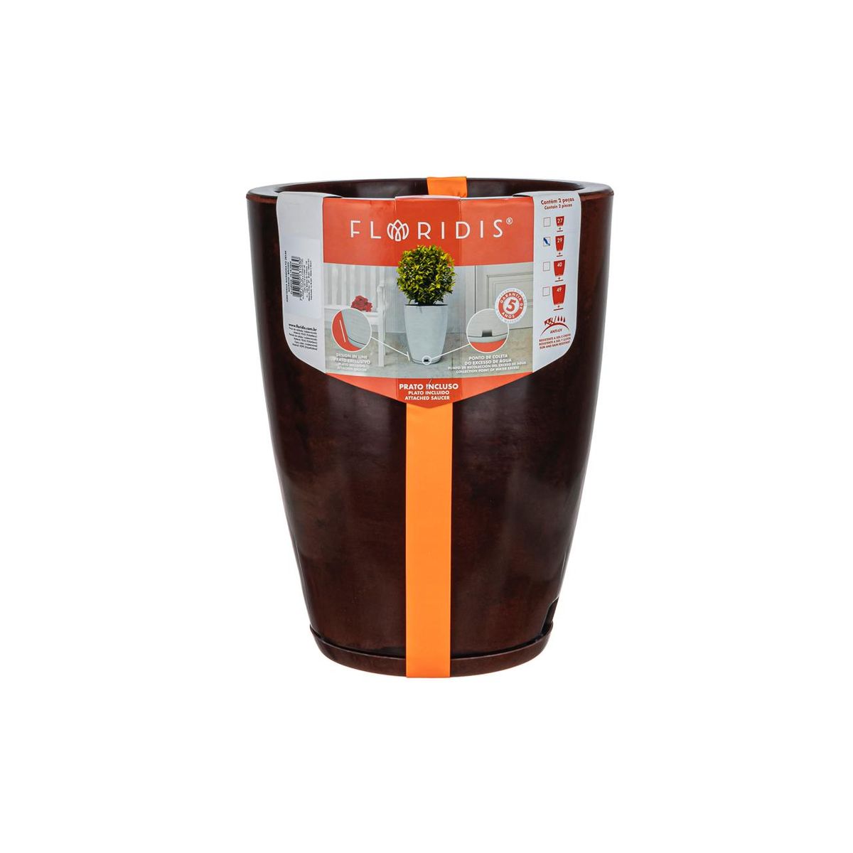 FLORIDIS - MACETERO FLORIDIS CAFE EFECTO MARMOL AMSTERDAM 44CM ALTO CON PLATO