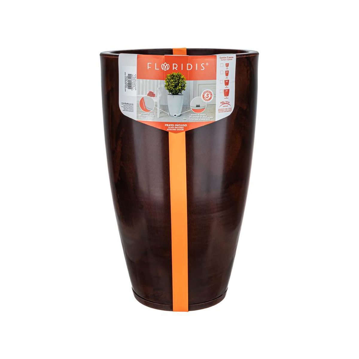 FLORIDIS - MACETERO FLORIDIS CAFE EFECTO MARMOL AMSTERDAM 65CM ALTO CON PLATO