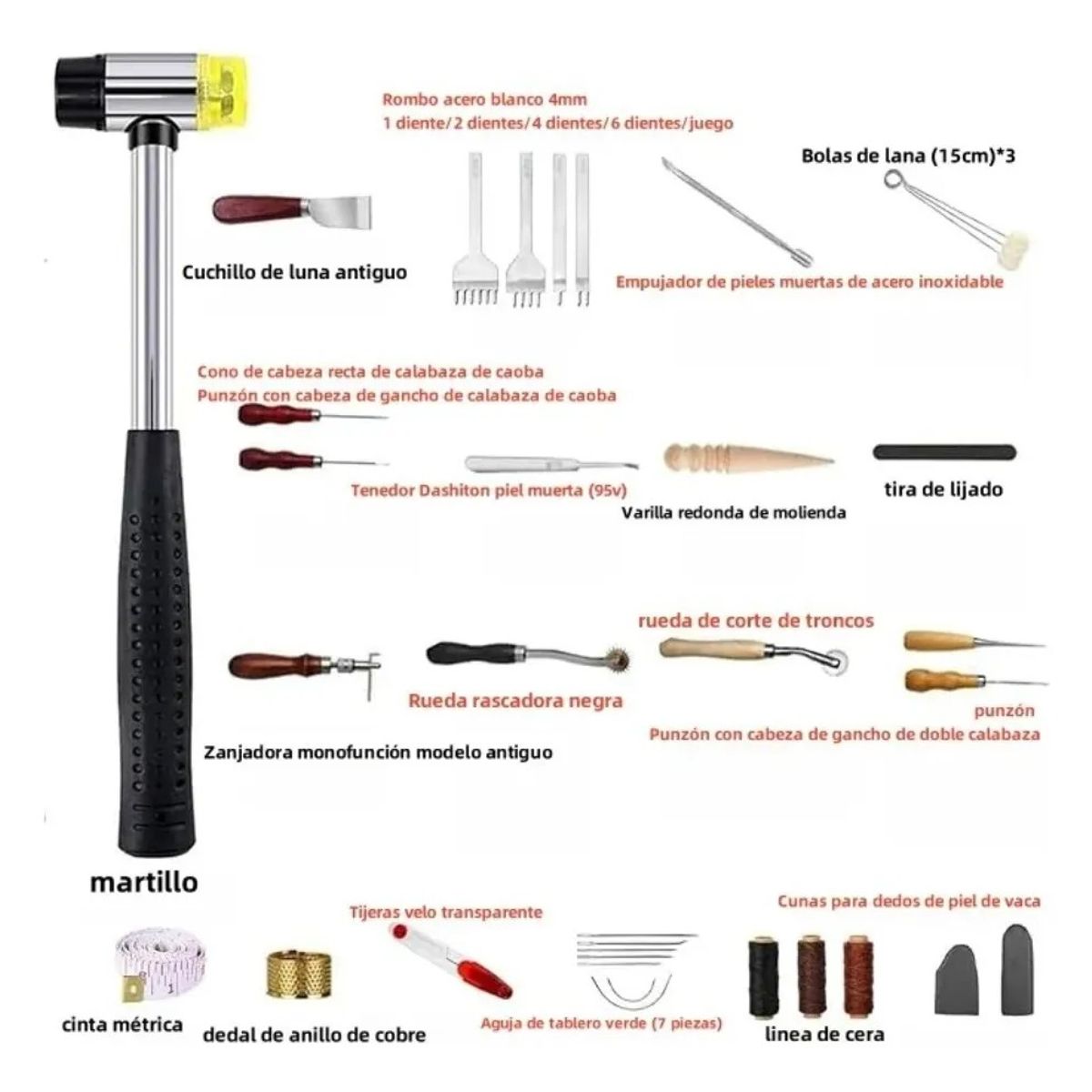 MUNDO MAGIA - Kit 35 Piezas Herramientas Cuero Piel Artesania Profesional