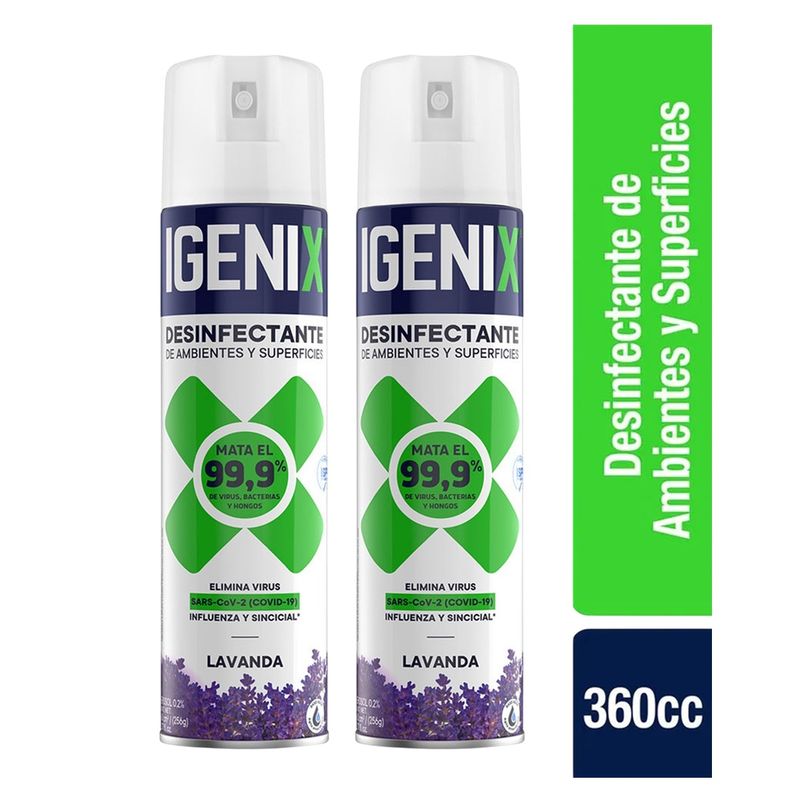 IGENIX - Pack X2 Desinfectante Igenix De Ambientes Lavanda Aerosol 360cc