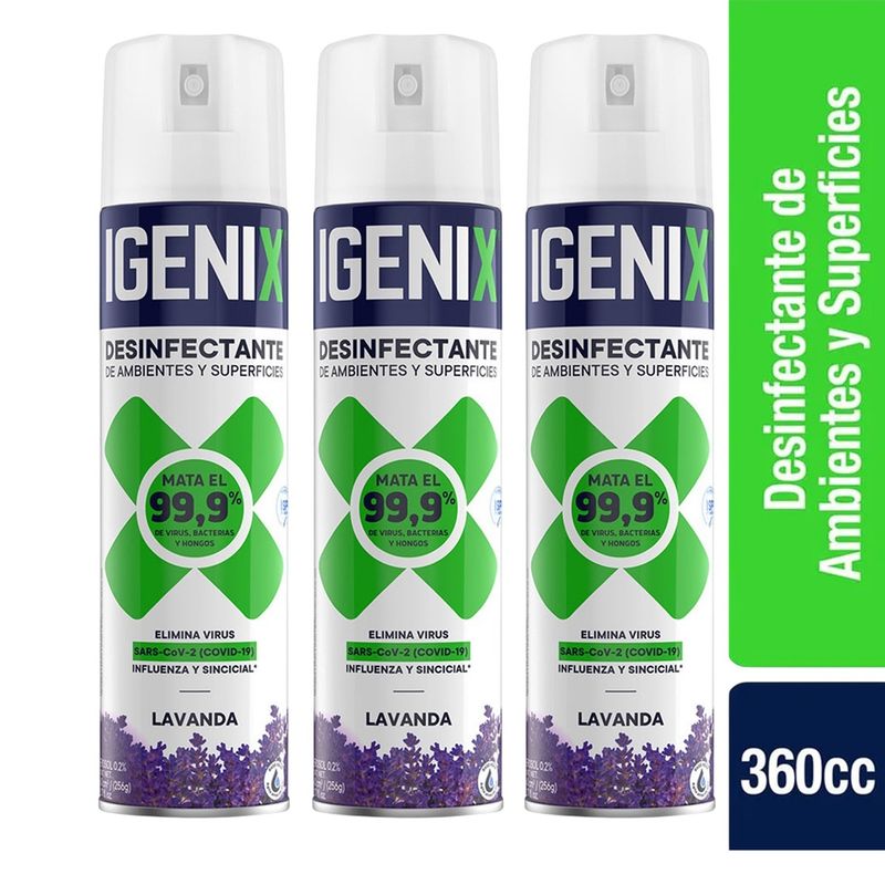 IGENIX - Pack X3 Desinfectante Igenix De Ambientes Lavanda Aerosol 360cc