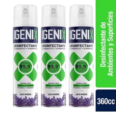 IGENIX - Pack X3 Desinfectante De Ambientes Lavanda Aerosol 360cc