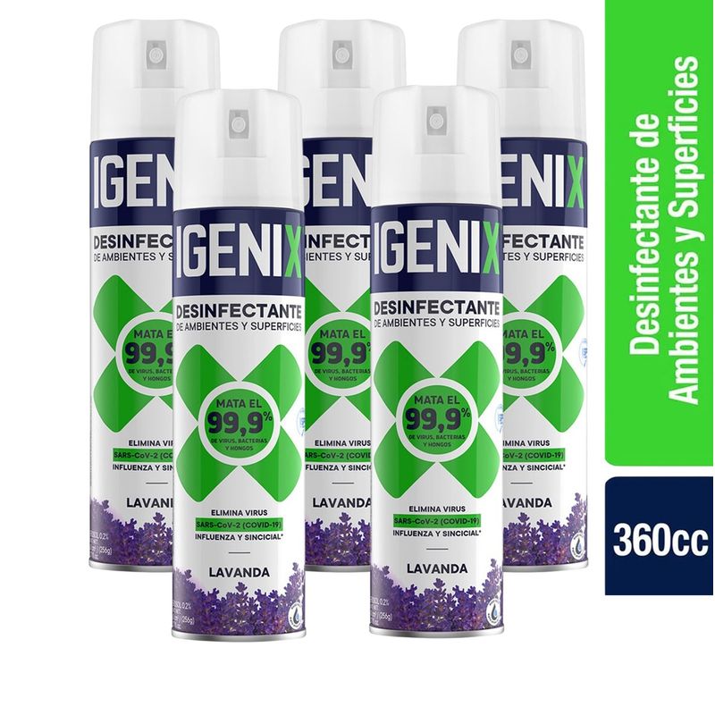 IGENIX - Pack X5 Desinfectante Igenix De Ambientes Lavanda Aerosol 360cc