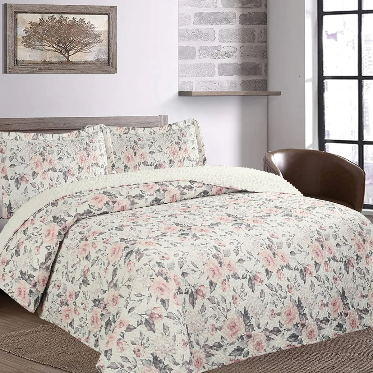 CHANTILLY - Quilt Ultrasonic Sherpa Floral