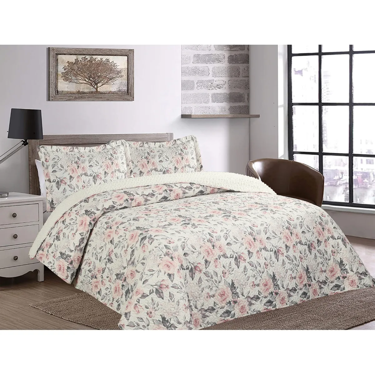 CHANTILLY - Quilt Ultrasonic Sherpa Floral