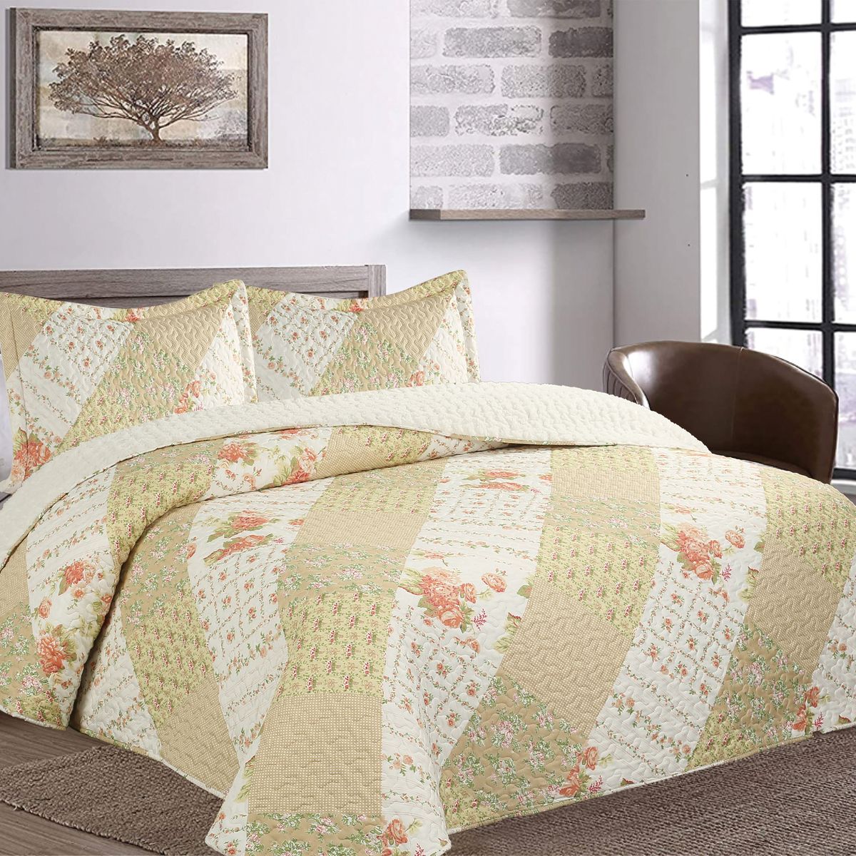 CHANTILLY - Quilt Patchwork Sherpa Verde Floral