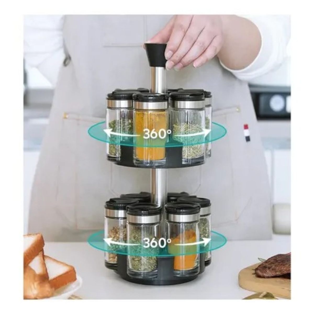ANGELES DEL HOGAR - CONDIMENTERO GIRATORIO ESPECIERO 2 NIVELES SET 12 FRASCOS