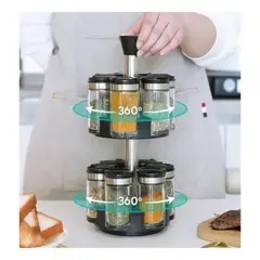 ANGELES DEL HOGAR - CONDIMENTERO GIRATORIO ESPECIERO 2 NIVELES SET 12 FRASCOS
