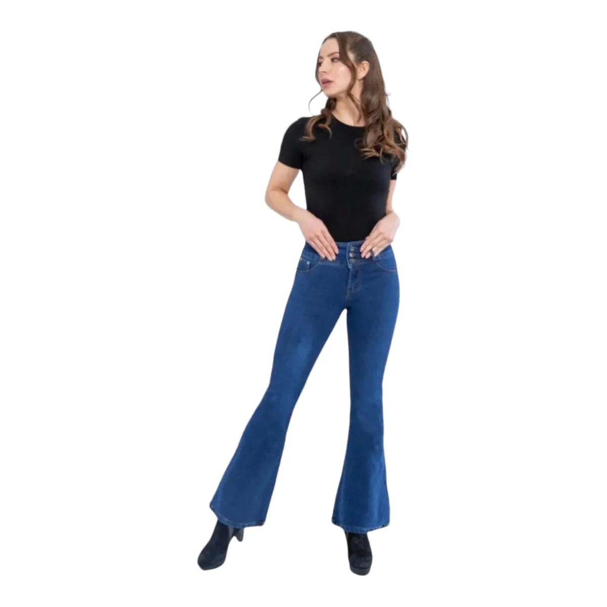 HERIEL - Jeans Flare Full Push Up Levanta Cola Corte Colombiano Con Polar