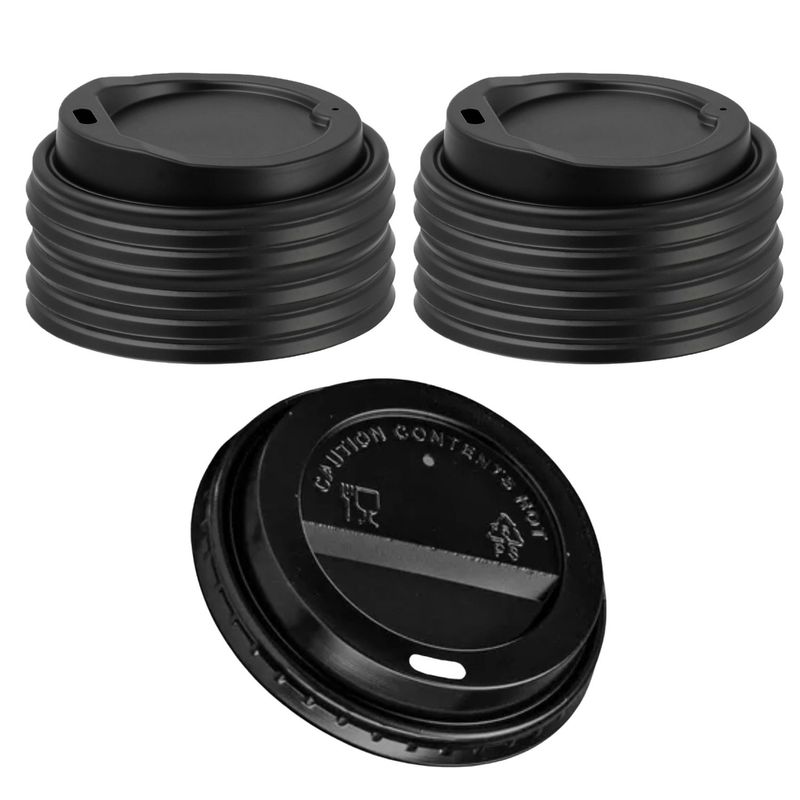 GENERICO - Set 150 Tapa Vaso de Cafe 12oz 16oz Tapa Vaso Desechable Plastico Negro