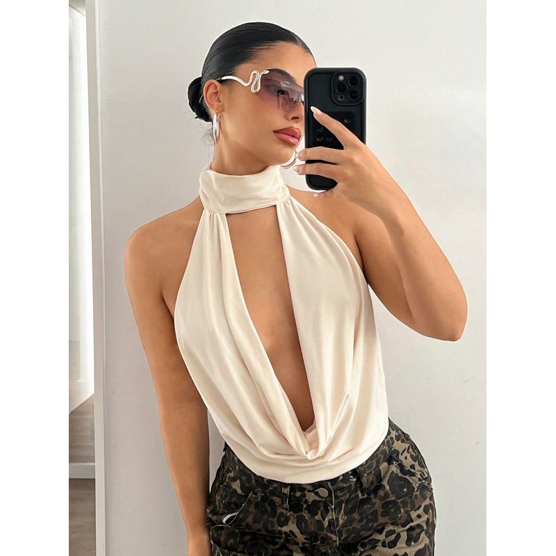 VARIOS - Top Sexy Halter Drapeado Albaricoque She Shines
